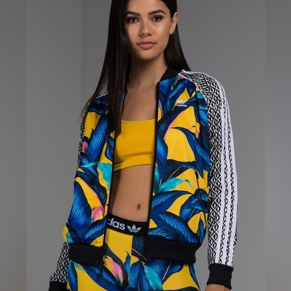 adidas Originals Jackets & Blazers - adidas Originals x Farm Rio Passinho Blue/Yellow Big Leaf Track Jacket. Size XS